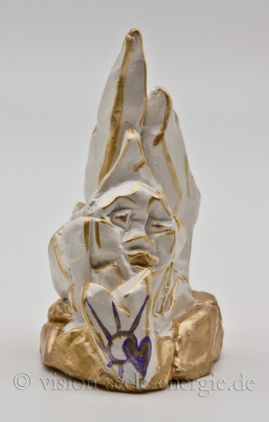 Kristallweisheit - Weiß-Gold - Skulptur aus luftgetrockneter Modelliermasse