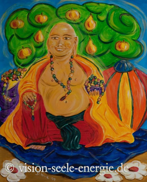 Happy Buddha - 50 x 60 cm - Original-Bild auf Leinwand-Keilrahmen